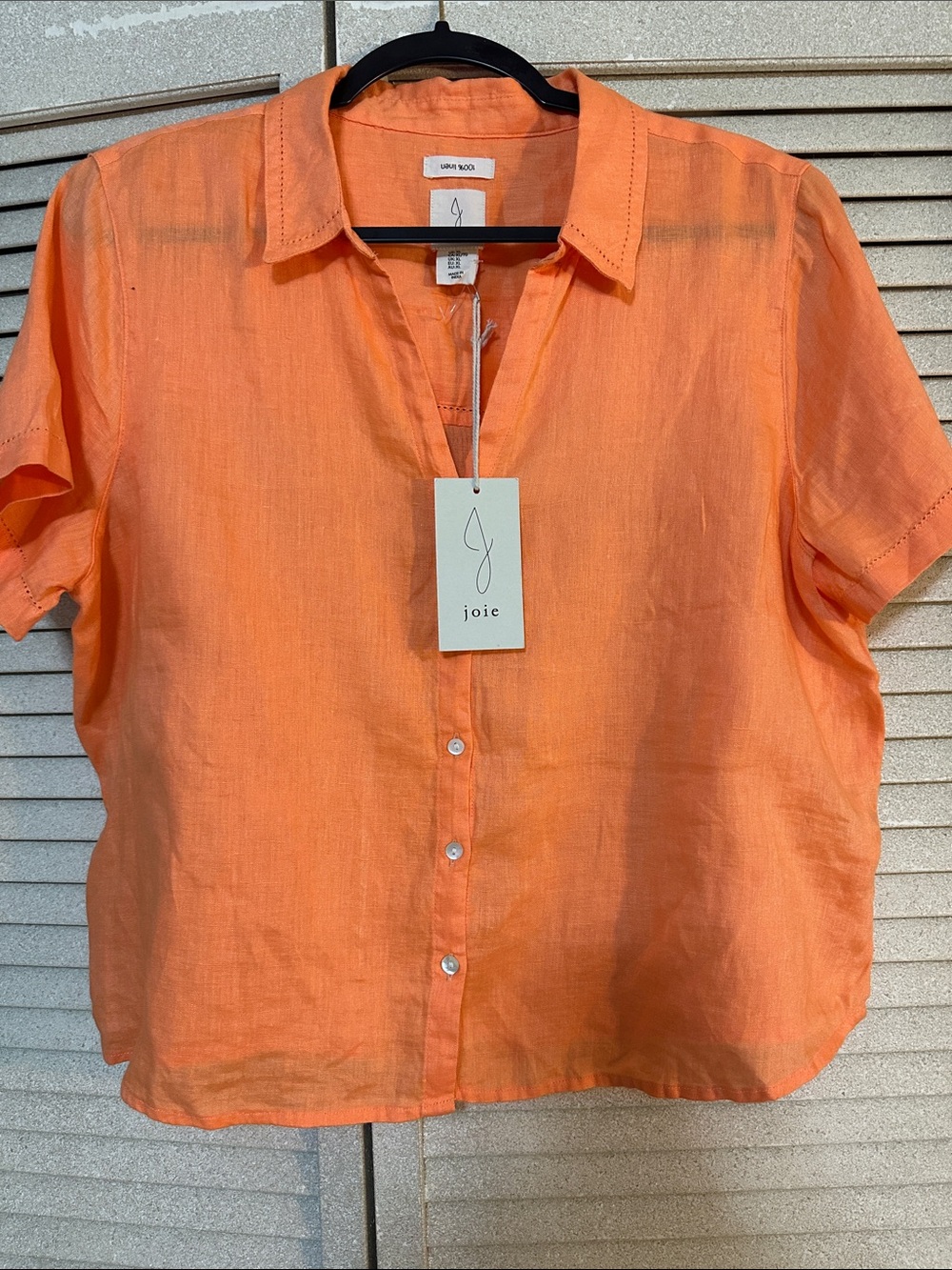 Joie Orange Short-Sleeve Linen Button-Front Shirt